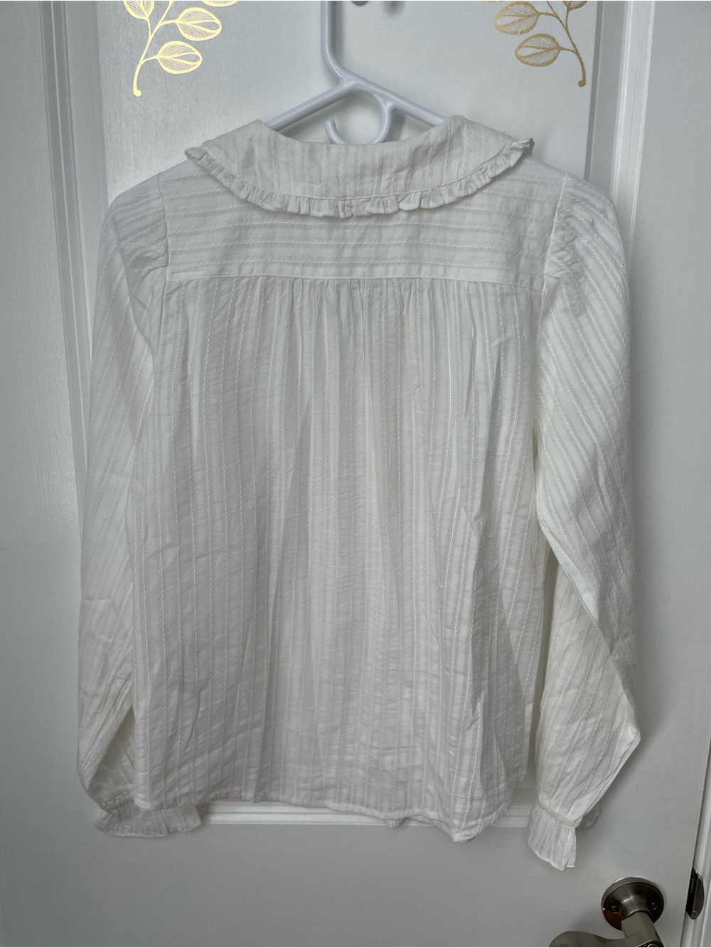 Quince sz S Embroidered organic Cotton Ruffle Collar Long Sleeve cottage Blouse - Picture 11 of 13